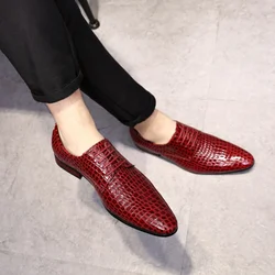 Luxury Crocodile Grain Men Casual Business Shoes Oxfords Fashion Pointed Toe Lace-up Mens Dress Shoes for Male Plus Size 38-47