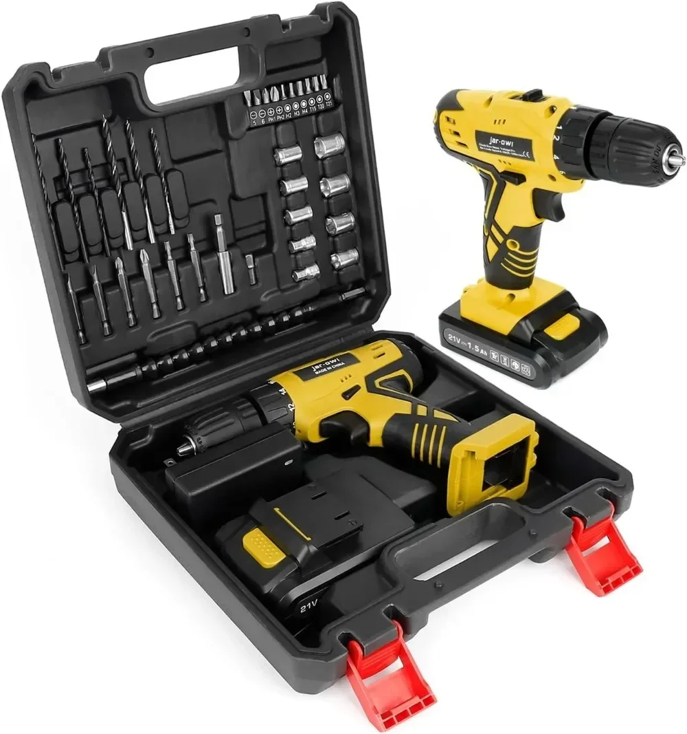 

Portable Power Drill Set With 37PCS Bit,21V Cordless Kit with Battery & Charger,Jar-owl Home Tool Kit W/ Electric Drill