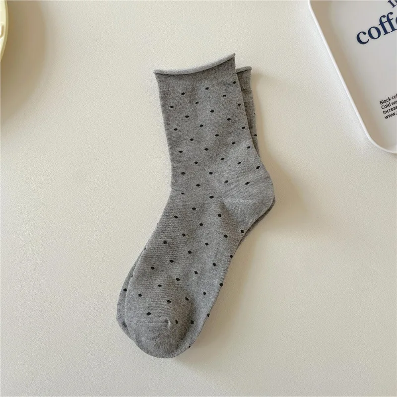 5/10 Paar Damen-Socken mit gerolltem Rand, gepunktet, mittlere Röhre, Frühling und Sommer, schweißabsorbierend, atmungsaktiv, süß, einfacher Stil, lässige Socken – Detail 22