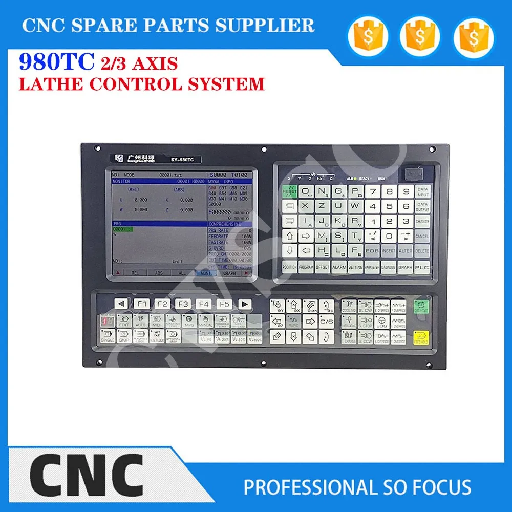 CNC lathe controller KY-980TC 2 axis 3 axis control system 8 inch display PLC function Tac panel