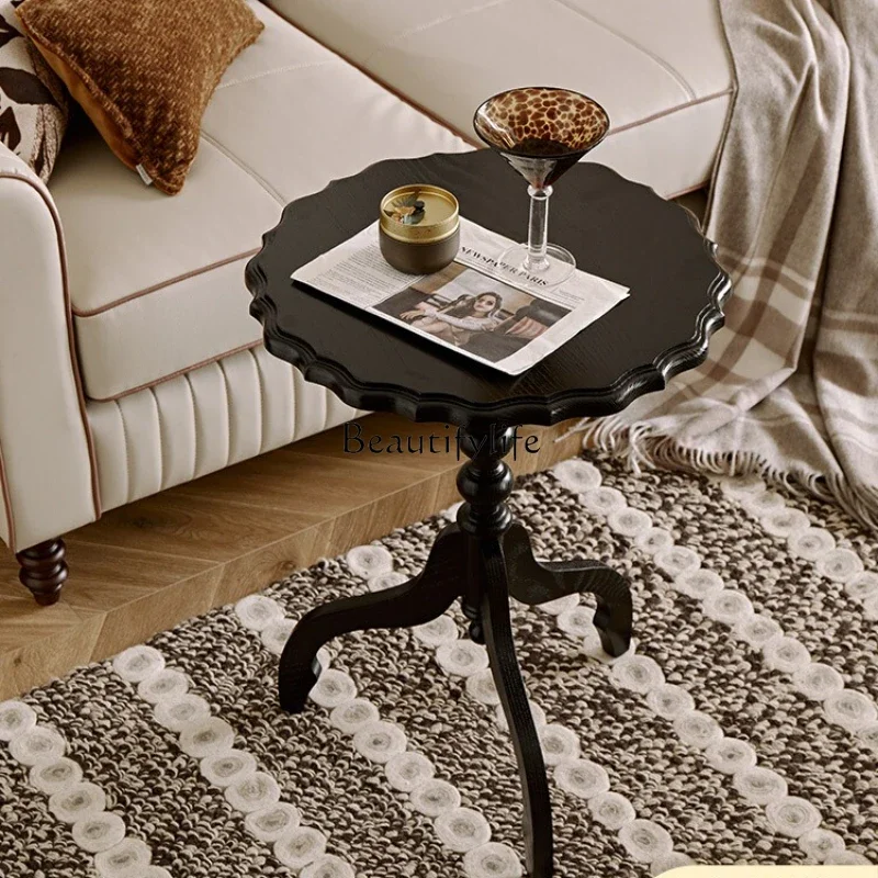 

LD6French retro solid wood small round table small apartment living room sofa removable coffee table bedroom bedside table