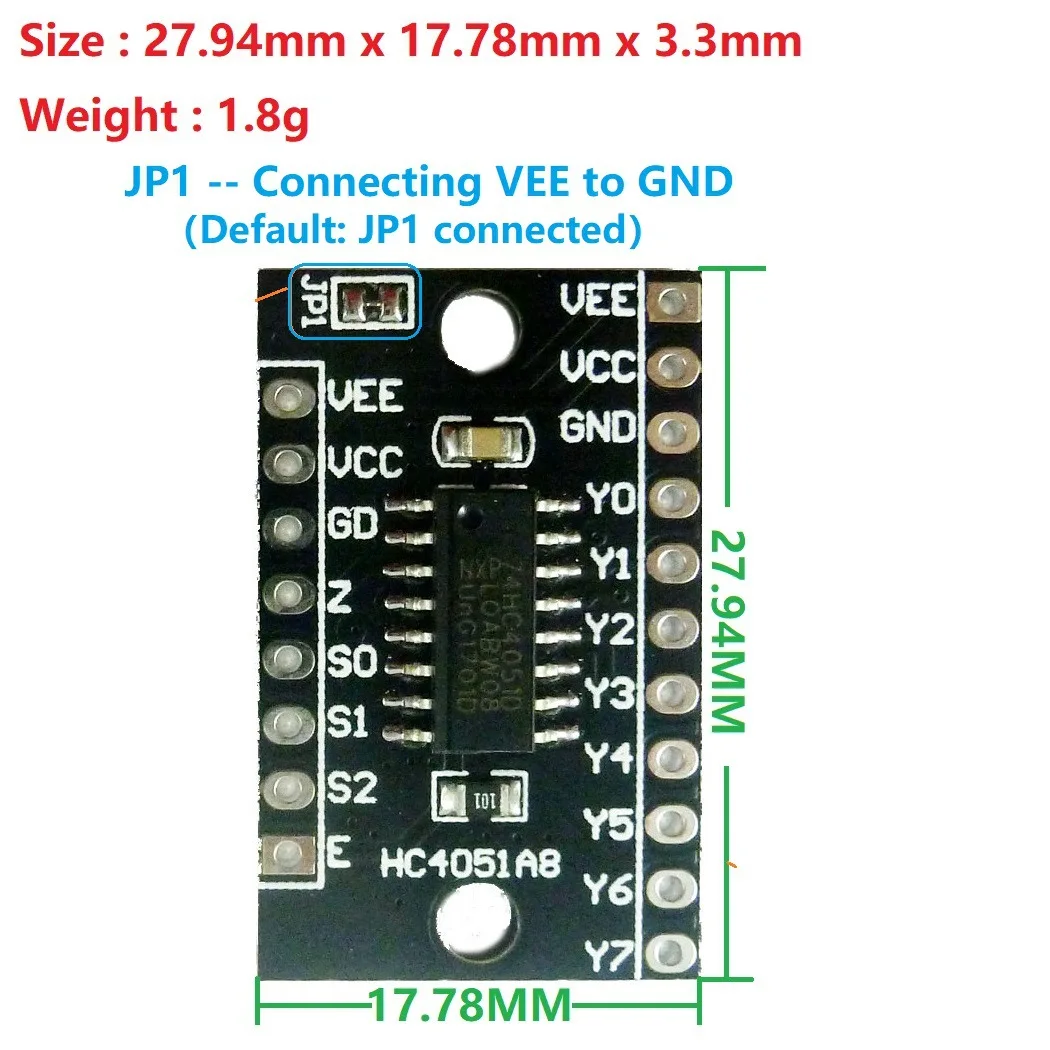 74HC4051 Module 8Ch Analog Multiplexer/Demultiplexer Single-Pole Octal-throw Analog Switch for Arduiuo Raspberry Pi Breadboard