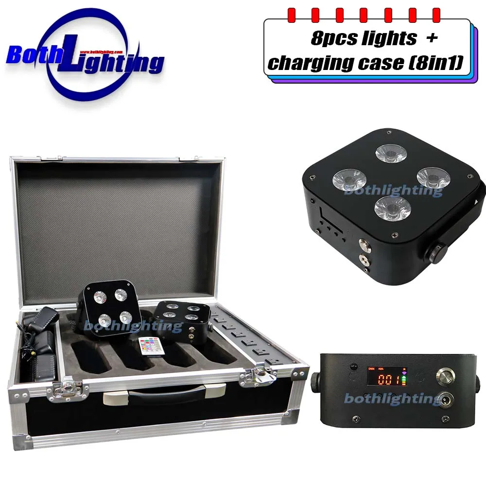 Bothlighting 8pcs with a case IR4 mini uplights 4X12W Spotlight 4 LED Hex Up-lights with Wireless DMX&IR Remote