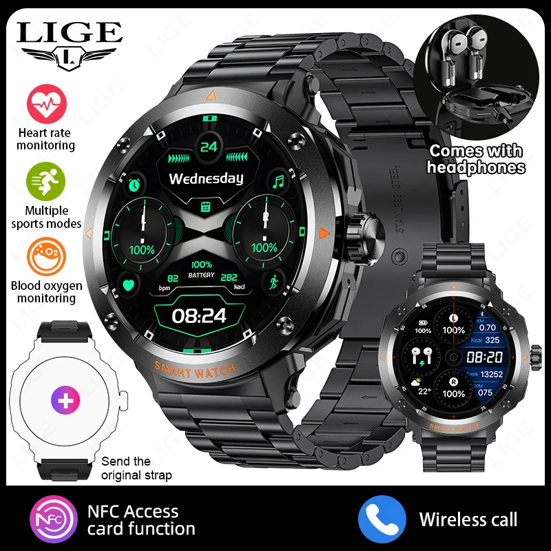 NFC Smart Watch with Wireless Earphone, Bluetooth Call