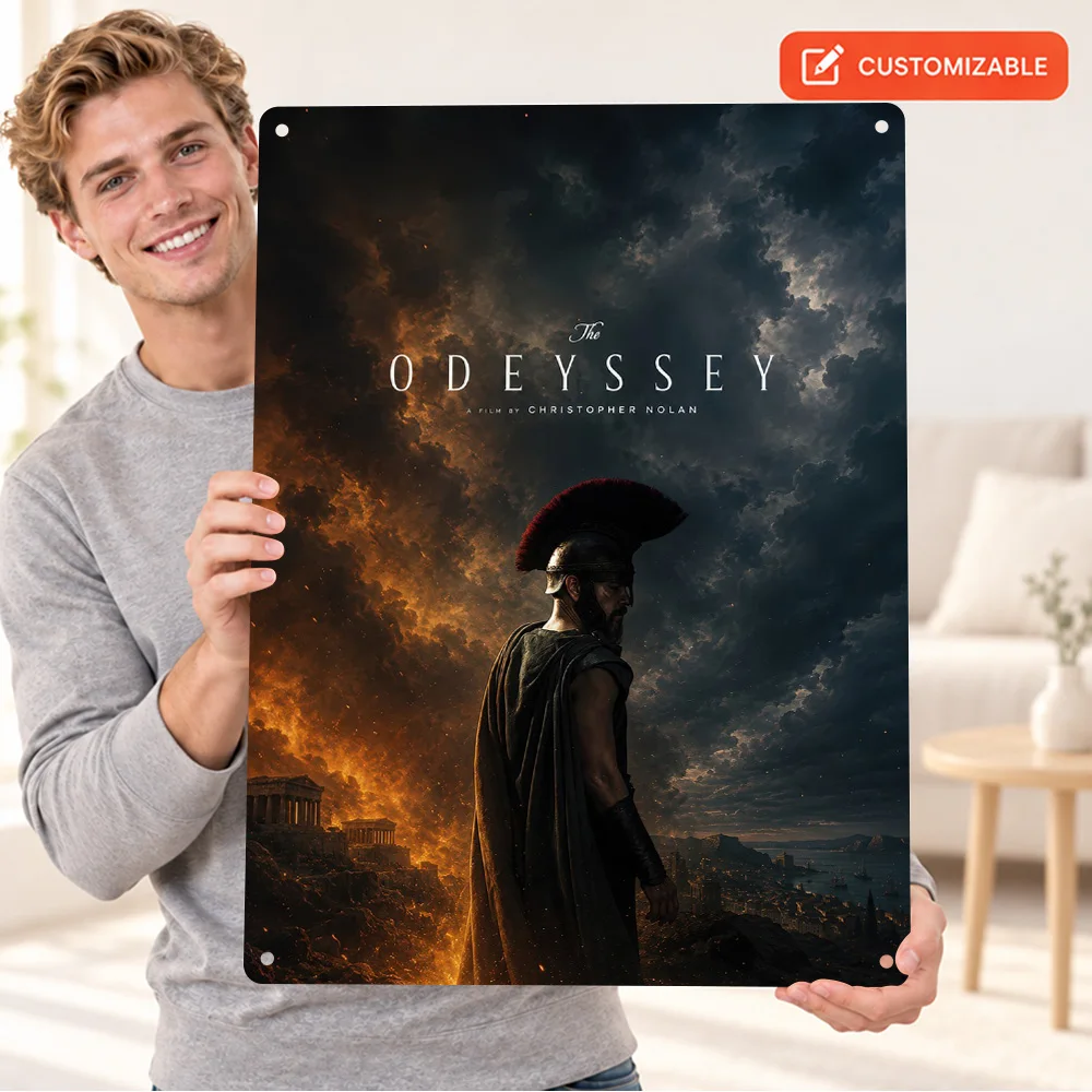 The Odyssey Christopher Nolan Movie Textured Metal Poster Personalized Aluminum Sign Cinematic Design Wall Art For Cinema Room