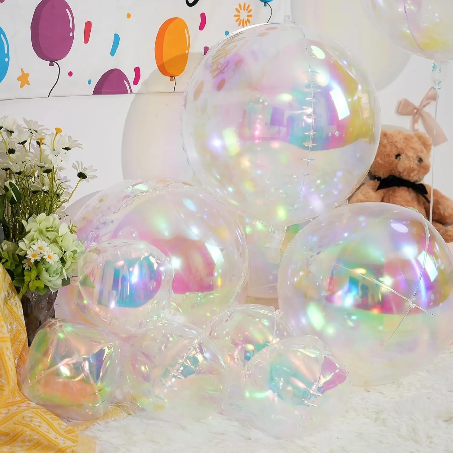 12 Stück schillernde runde Folienballons 4D klarer Ballballon für Geburtstag, Hochzeit, Regenbogen unter dem Meer, Meerjungfrau, Party-Dekoration – Detail 3