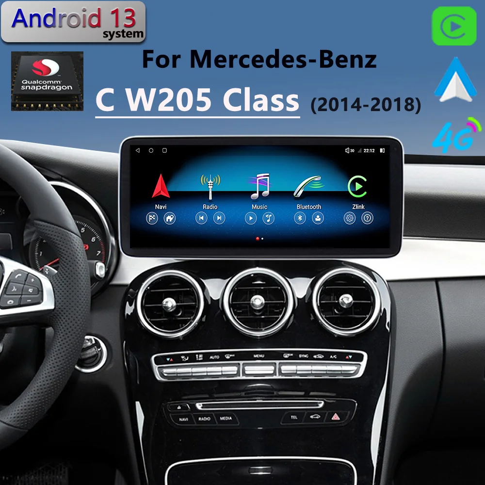 

W205 Android 13 Qualcomm для Mercedes Benz Class C200 C260 C300 2014 автомобильное радио GPS навигация CarPlay Netflix мультимедийный плеер