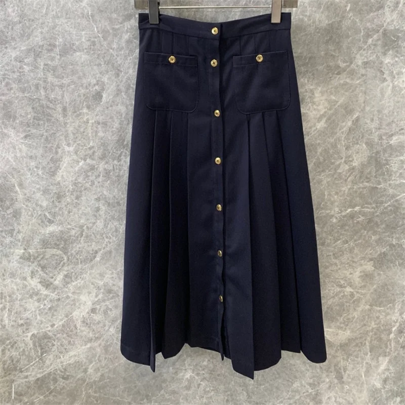 Jupe longue bleu foncé pour femme, bolour, lettre brodée, fermeture éclair, bouton de taille, conception 24 synchronisation, streetwear printemps et été, M250748, nouveau