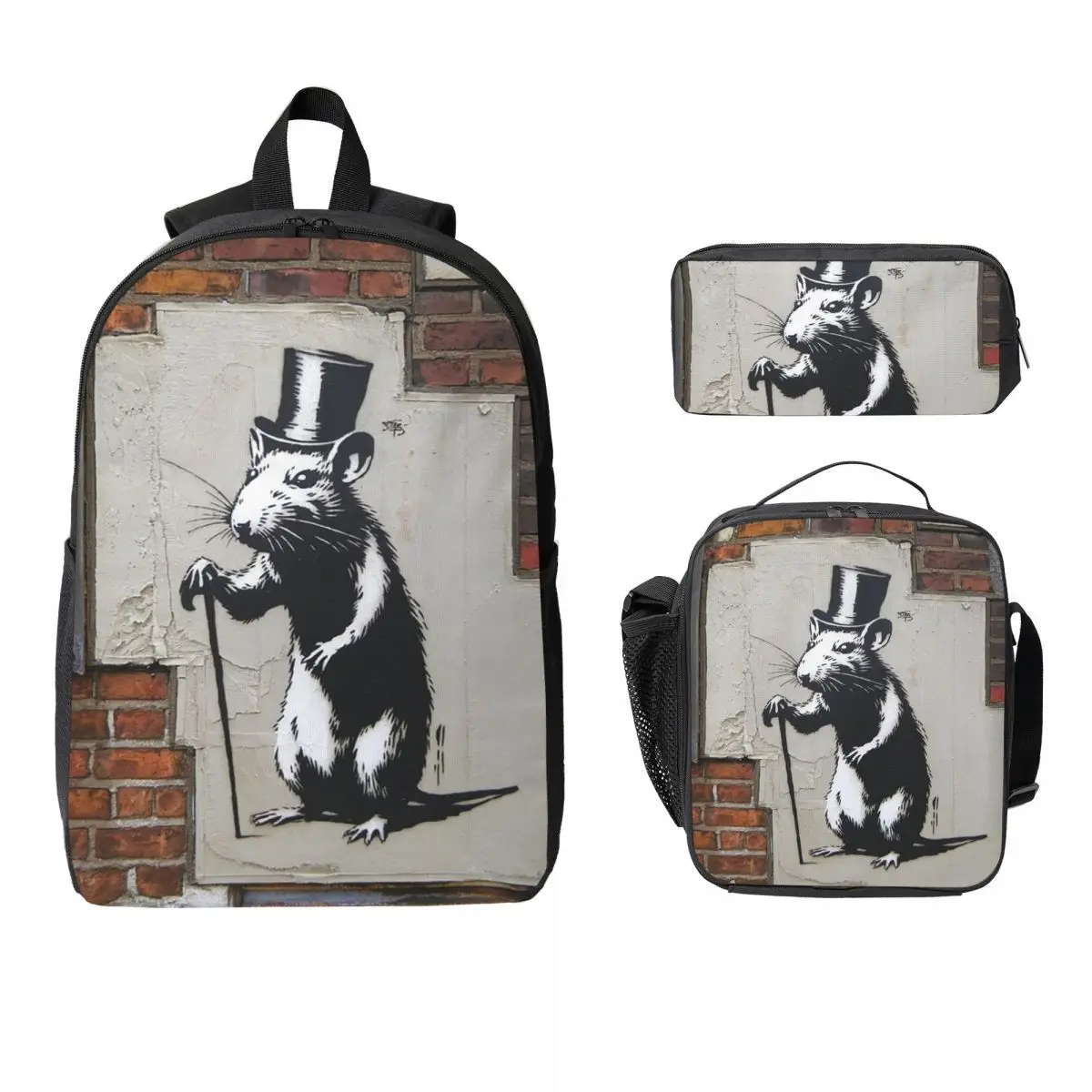 

Banksy Rat Street Art Backpack Boys Girls BookBag School Bag Laptop Shoulder Bags 3ps Insulated Lunch Bag Pencil Case