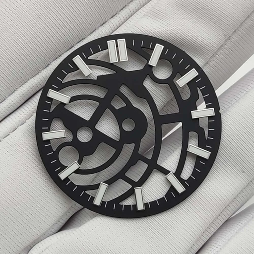 قرص عصري مخرم مقاس 28.5 مم، مناسب لأقراص حركة NH70، وإضاءة زرقاء، وإكسسوارات تعديل ساعة الرجال