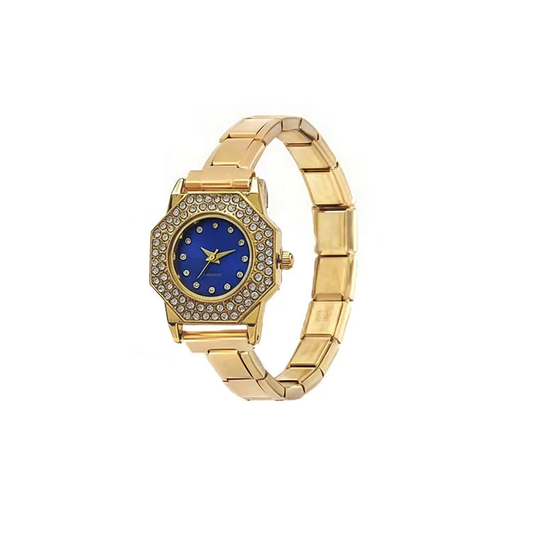 Italian Style Hexagon Diamond Module Quartz Watch DIY Removable Adjustable Metal Strap Elegant Female Daily Wristwatch