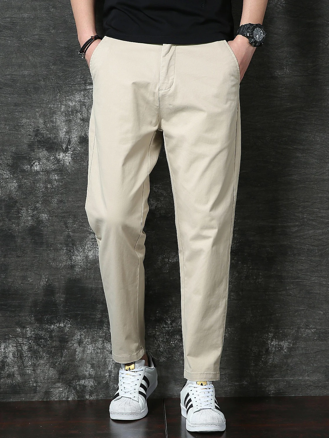 

Khaki Casual Pants Men's Loose Tapered Nine Points Spring New Faion Match High End Ele Men's Suit Cotton Blend Summer