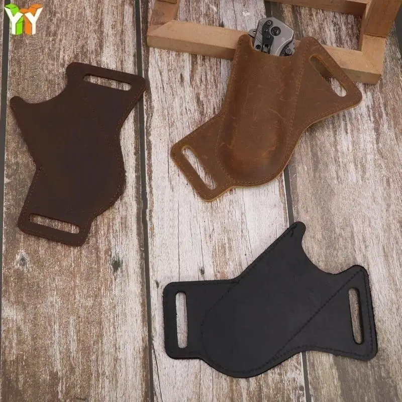 1pc Folding Folding Knife Belt Pouch PU Leather Scratch Resistant Storage Sheath Folding Knife Pocket Knife Camping Storage Tool view 2
