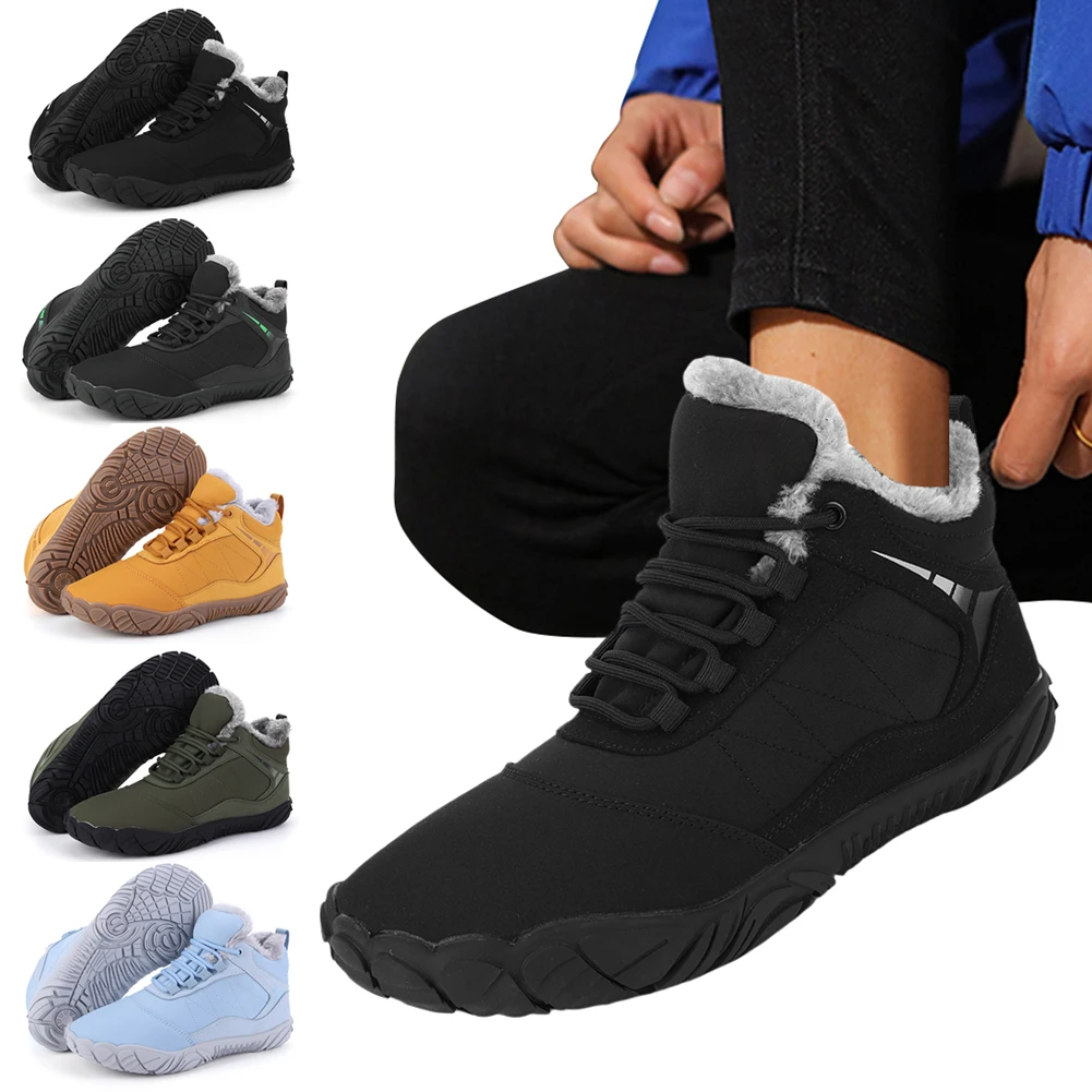

Winter Plush Boots Barefoot Snow Boots Non Slip Wide Toe Box Barefoot Shoes Outdoor Trekking Shoes for Travel Climbing