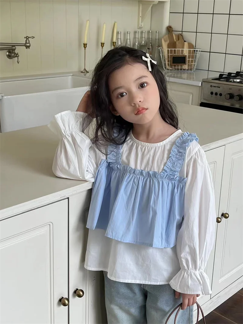 Fashion Kids Clothes Girls Blouse French Vintage Lace Shirt Baby Girls Cute Sweet Lolita Blouse Toddler Princess Blouse 2-8y