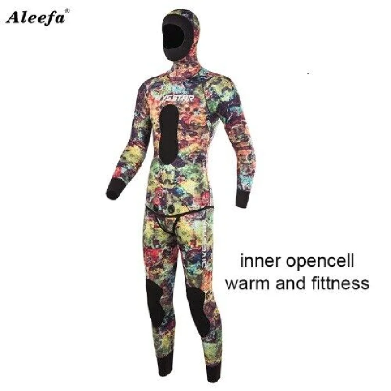 

Men's Semi Dry Wetsuit Set with Sealed Hoodie, Open Cell Neoprene Scuba Diving