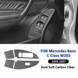 Carbon Fiber Car Power Window Lifter Switch Buttons Panel Frame Trim Decoration Sticker For Mercedes Benz C Class W203 2005-2007