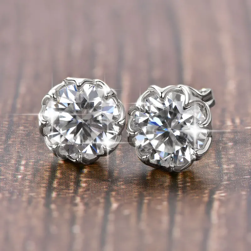 Rrjzz D-Farbe VVS1 Moissanit Zertifizierte Ohrstecker für Damen und Herren 0,1-2CT Rundschliff 3-8mm Einzelstein Laborgezüchtete Diamant-Ohrringe – Detail 6