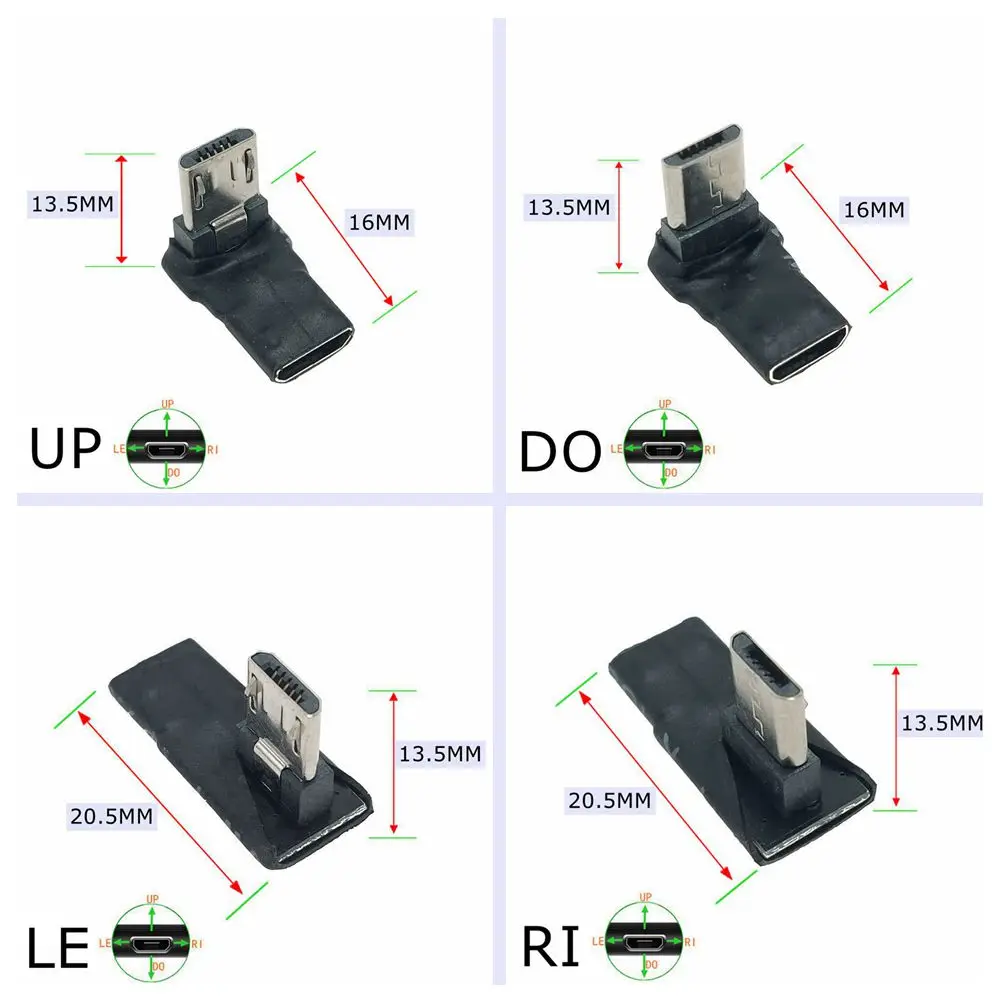 مايكرو USB ذكر محول البيانات ، مقبس USB صغير ، 90 درجة اليسار اليمين حتى بزاوية مايكرو 5Pin أنثى إلى مايكرو USB ذكر