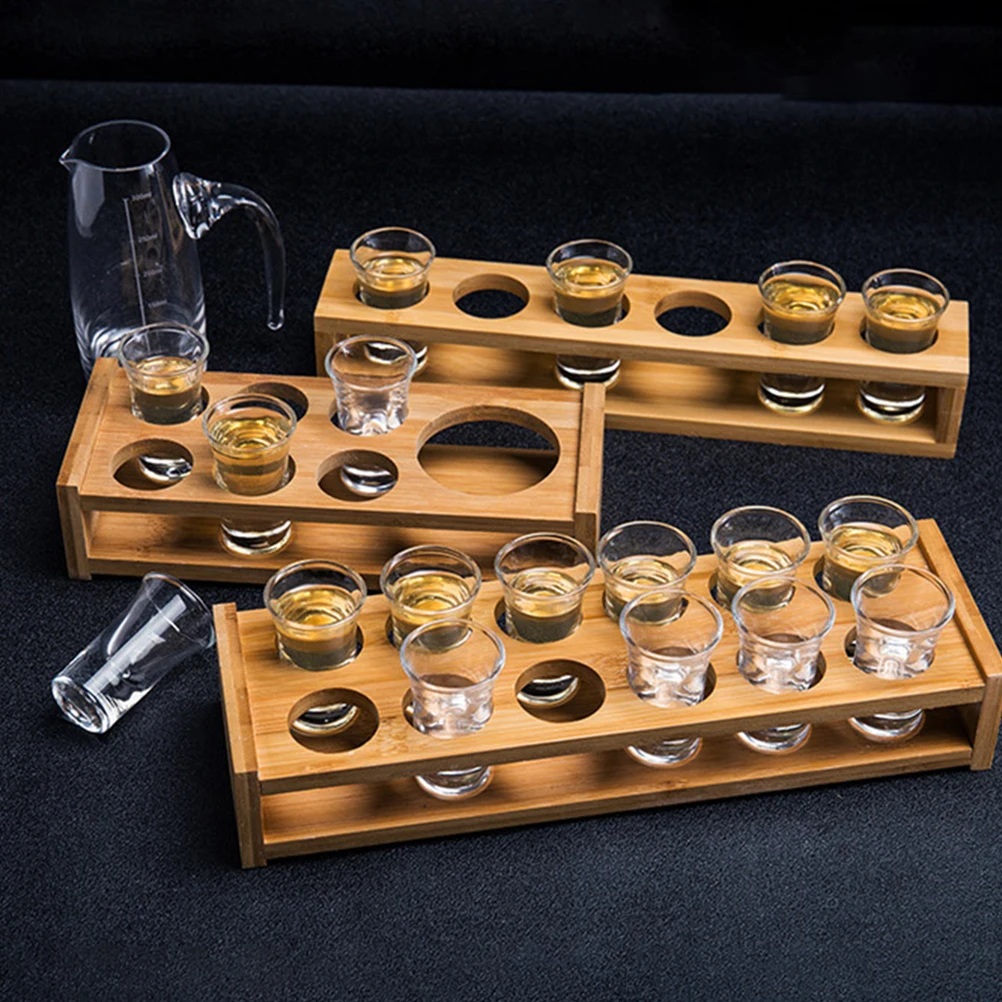 

1pc Bamboo Shot Rack Multi Holes Storage Organizer For Home Kitchen Wine Cellar Modern Design Bamboo Cup Holder For Whiskey Wine