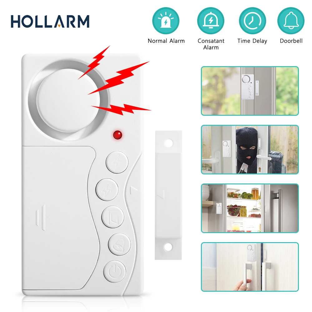 Hollarm Door Opening Sensor Wireless Time Delay Door Alarm Anti-theft Door Window Security Alarm Refrigerator Alarm Door Sensor