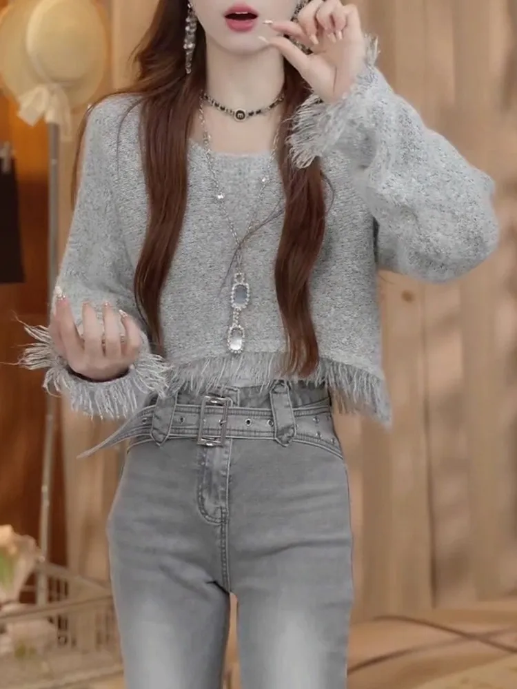 

Корейский вязаный свитер с кисточками, женский модный возрастной слинг, осень-зима, Новое поступление, маленький размер