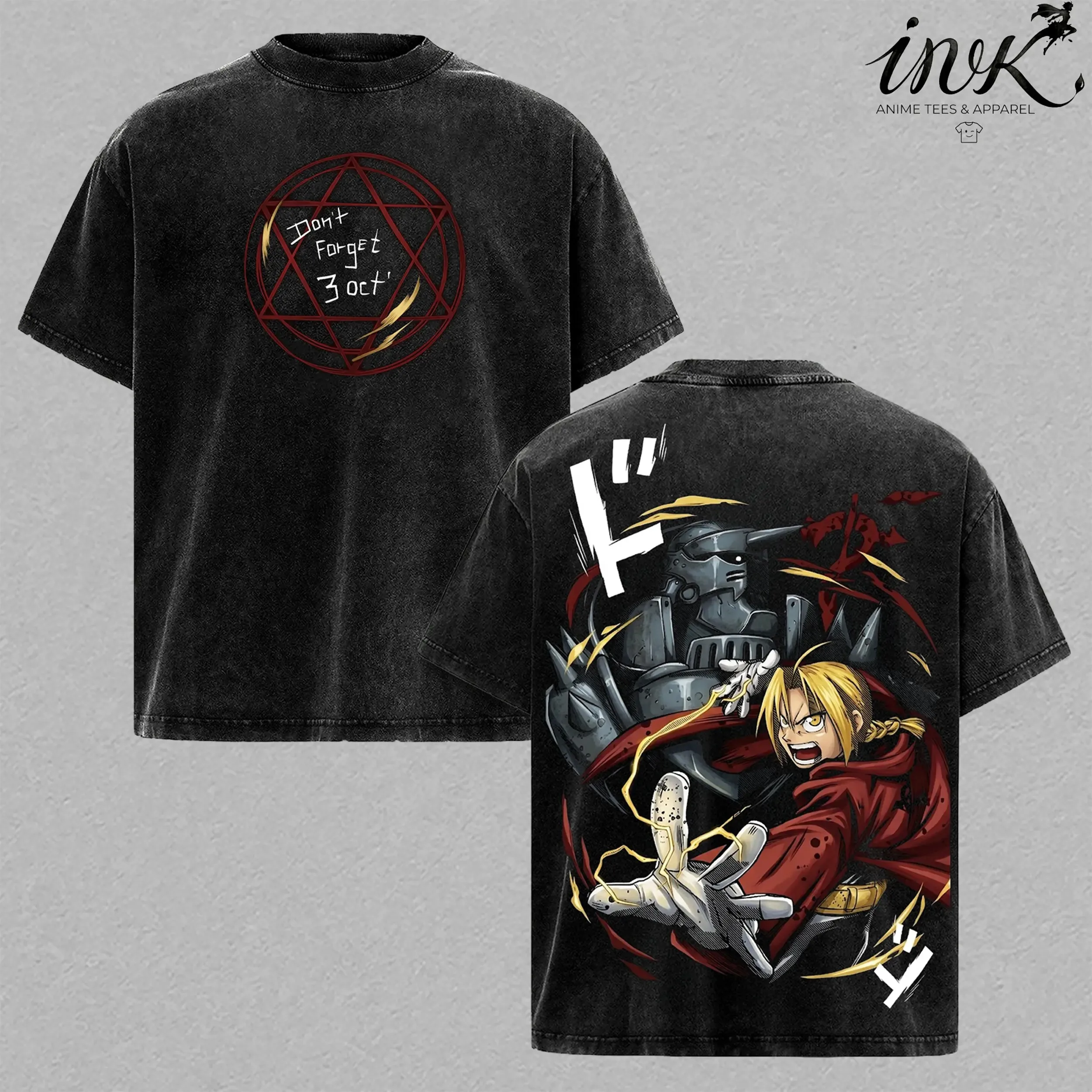 2026 Anime Fullmetal Alchemist T Shirt Edward Elric Vintage Washed T-shirt Men Clothing Summer Short Sleeve 100% Cotton Tee Tops