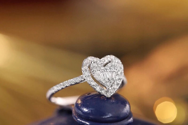 KUGG 100% 18K White Gold Rings Romantic Heart Shape 0.45carat Real Natural Diamond Engagement Ring for Women High Party Jewelry