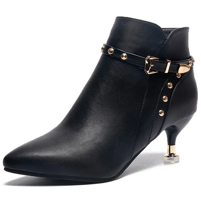 Comemore Booties Woman Winter 2022 Stiletto Pointed Toe Short Boots Women Autumn Korean Style Rivet Ankle Boot Leather Shoes 34