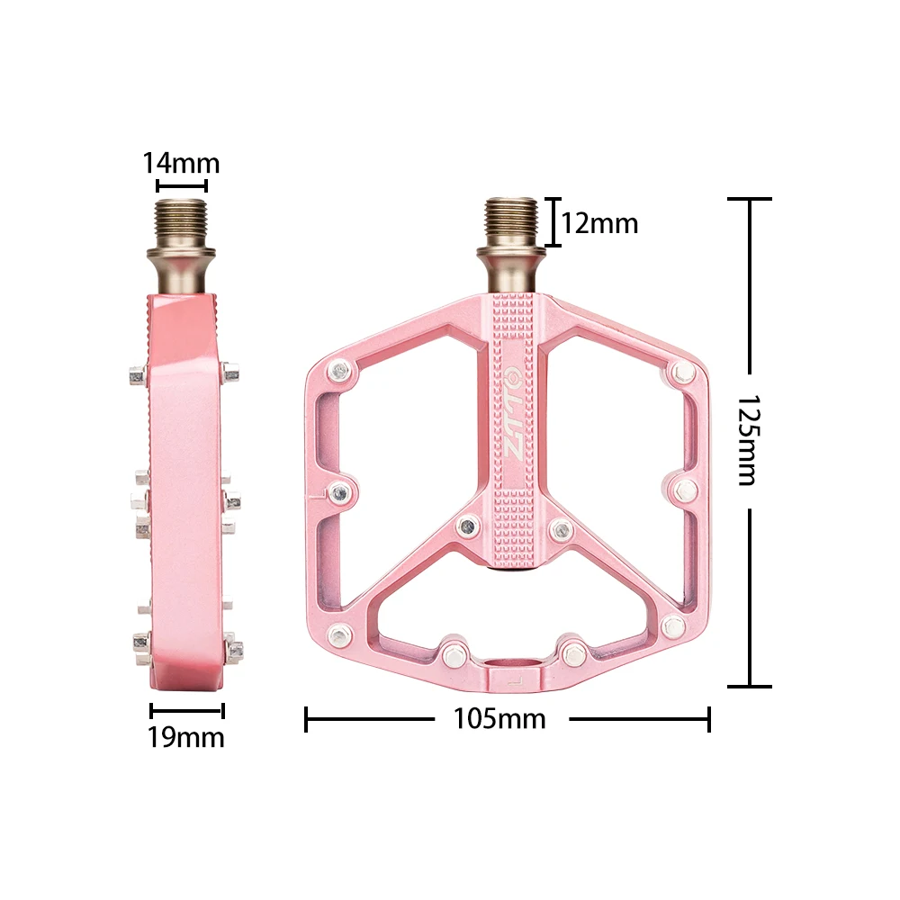 ZTTO MTB Road Bike CNC Aluminum Alloy Flat Pedal Pink Parts Smooth Bearings 9/16 Thread Large Area Strong Grip Pedals