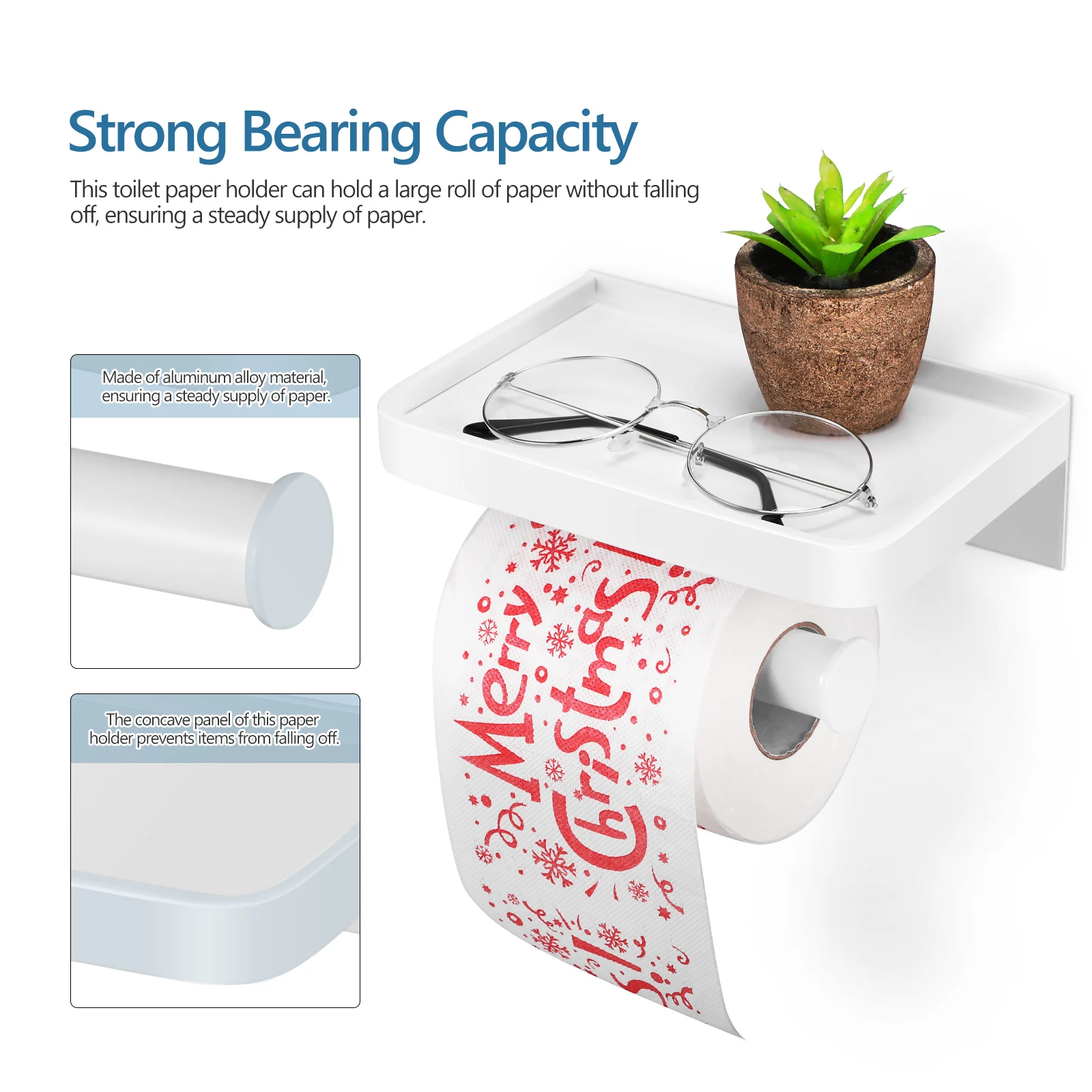 

s White Toilet Paper Holder Short Size Durable Aluminum Alloy Strong Capacity Adhesive Easy Install Bathroom Accessories Storage