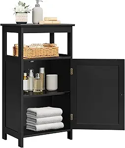 

4-Tier Bathroom loor Storage Cabinet, Bathroom ree Standing Storage Organizer with Single Door and Adjustable Shel, Narrow Side