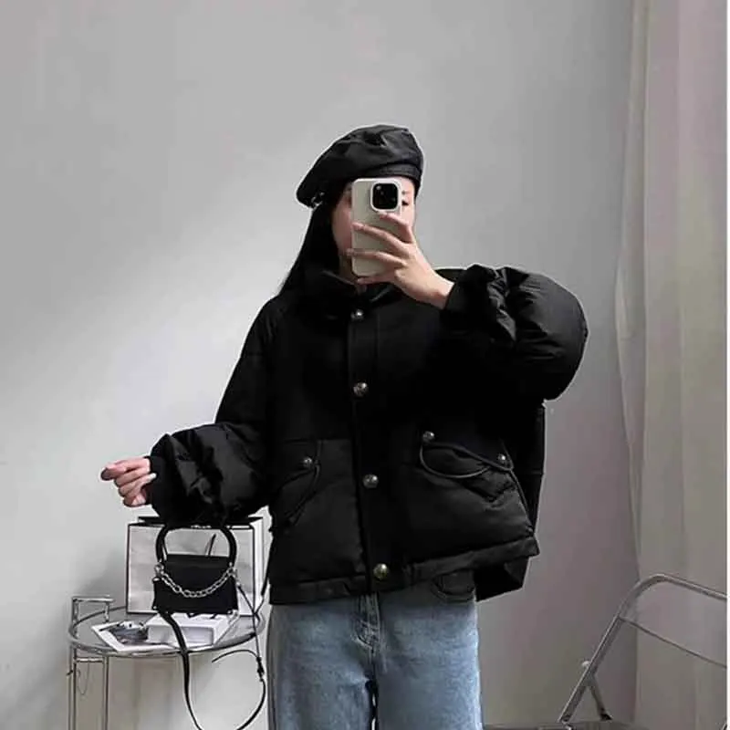 4Xl Oversize Winter Warm Parka Women Korean Elegant Single-Breasted Casual Jacket Fashion Black Loose All-Match Outerwear