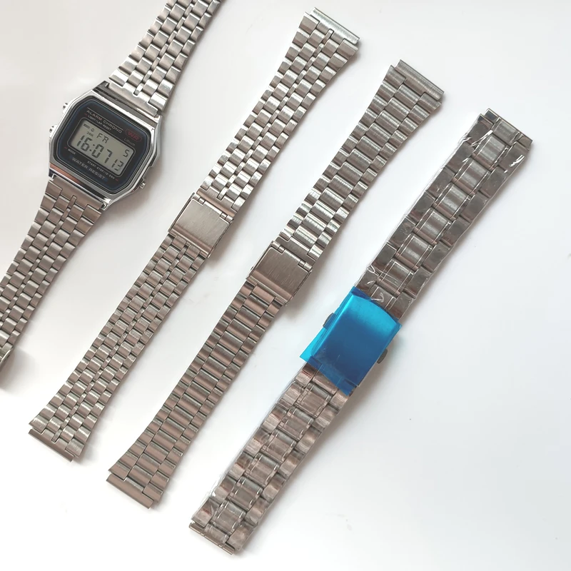 Fine Steel Watchband for CASIO A158 / A159 / A168 /A169 /B650 /AQ230/ 700 Classic Small Square Silver Block 18mm Metal Strap