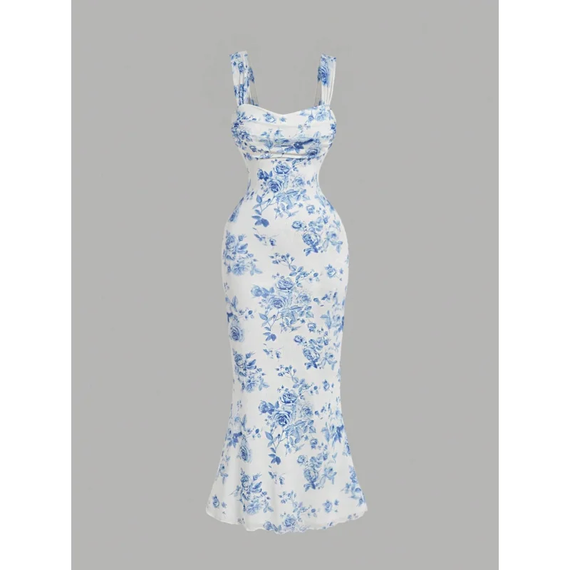 

Women's Sexy Style Floral Strap Dress Summer New High Waist Bodycon Maxi Dress