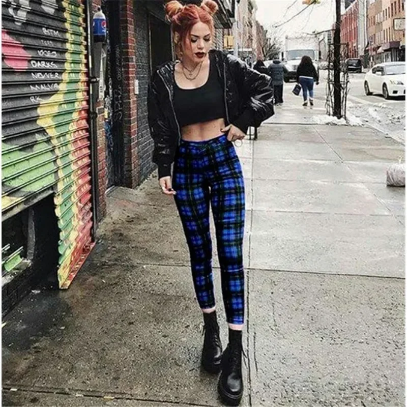 Lugentolo Women Plaid Pants Elasticity Fashion Leggings High-waist Casual Trousers Thin Summer Spring Street Long Pencil Cloth