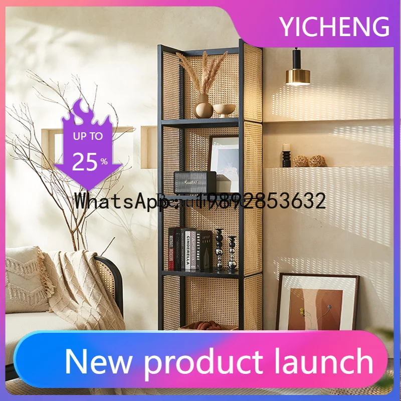

QQ Nordic rattan storage partition floor bookshelf wabi-sabi wind household multi-layer storage product display rack