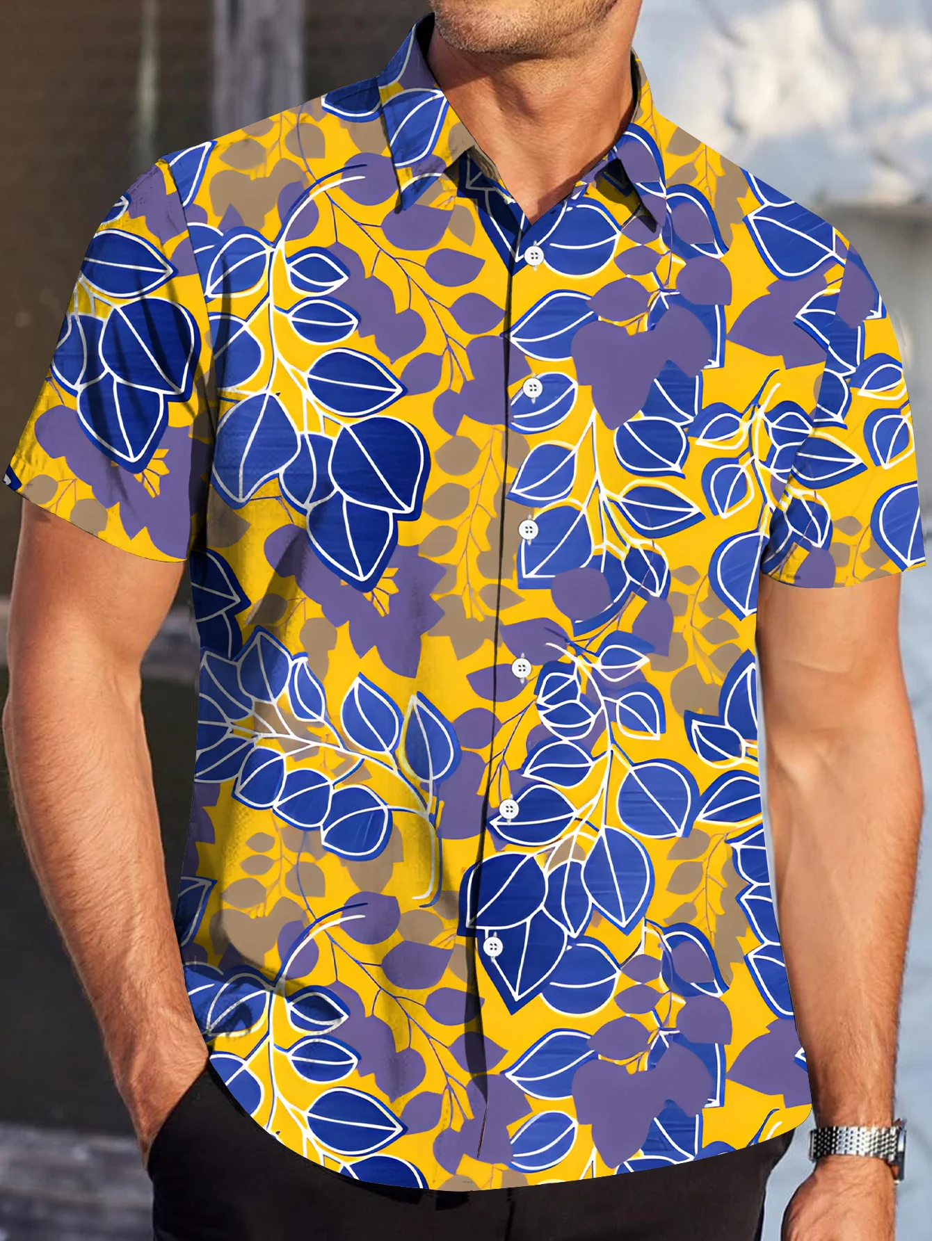 Hawaiian Style Fresh Coconut Print Men's Short-sleeved Fashion Shirt Men's Summer Outdoor Vacation Fashion Short-sleeved Shirt