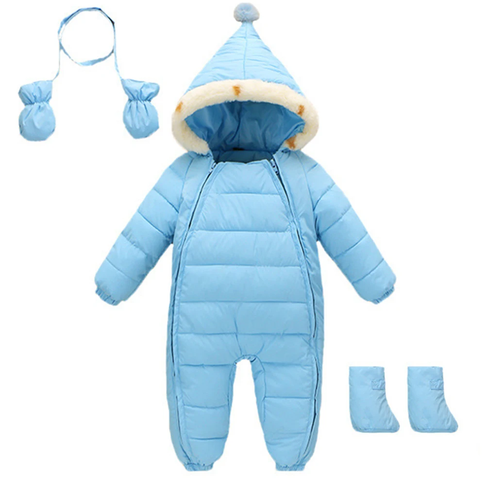 

Baby Snowsuits Hooded Jumpsuit Cotton Boys Girls Romper Thick Warm Kids Clothes Infantil Outerwear Double Zipper Overalls