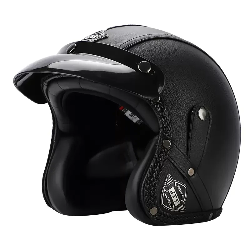 Vintage 3/4 Half Helmet Electric Motorcycle Pedal Cruise Moto Leather Helmet Men Women Capacete Casco for Harley Cross-country