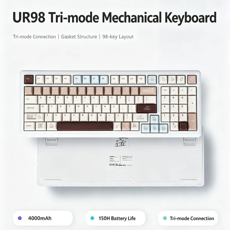 UR98 Mechanical Keyboard Customized Tri-mode Wired Hot Swap ABS RGB Gasket Structure 1000Hz Return Rate Gaming Office Keyboard