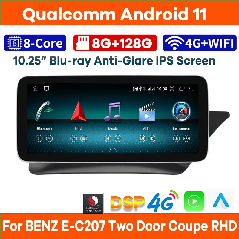 

10.25"/12.3" 6G+128G Android 13 Car Video Player GPS for Mercedes Benz E Class C207 W207 A207 Two Door Coupe RHD CarPlay Stereo