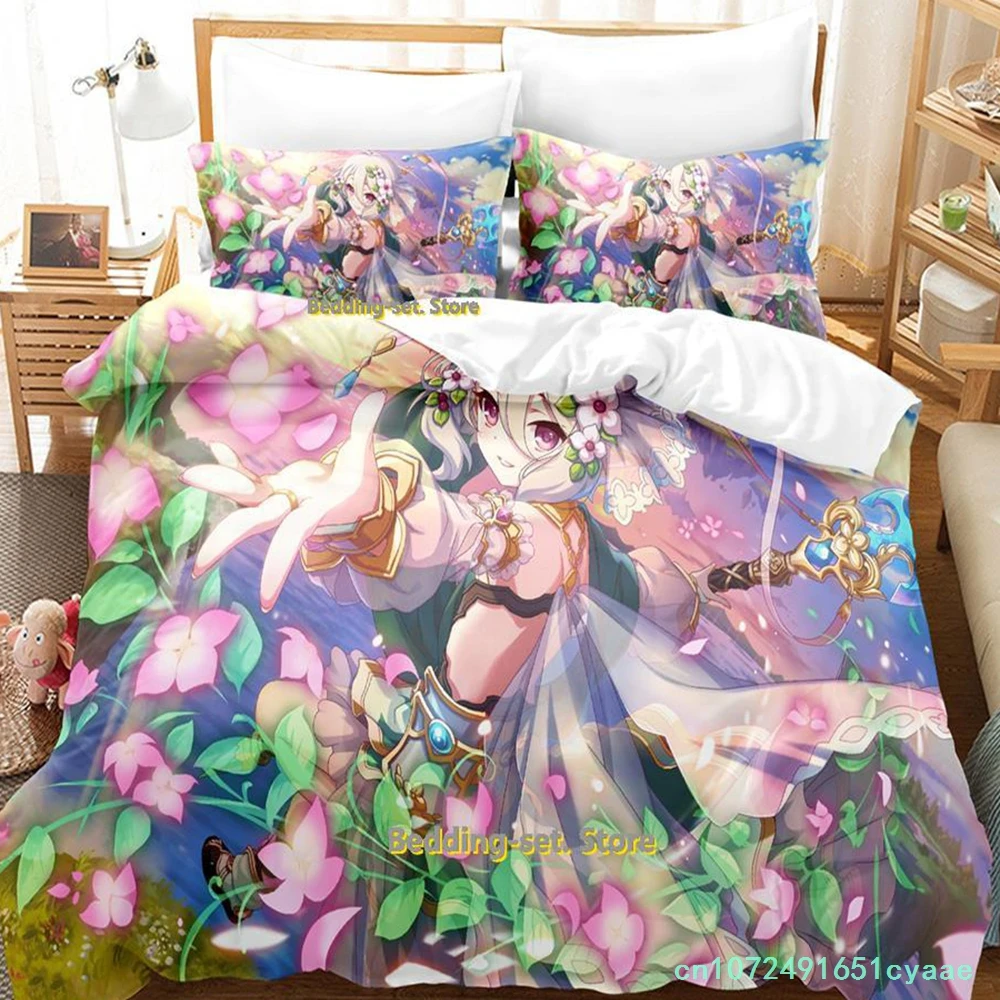 Princess Connect! ReDive Bedding Set Cartoon Anime three-piece Set Adult Kid Bedroom Duvetcover Sets 3D Kawaii Girls Couette