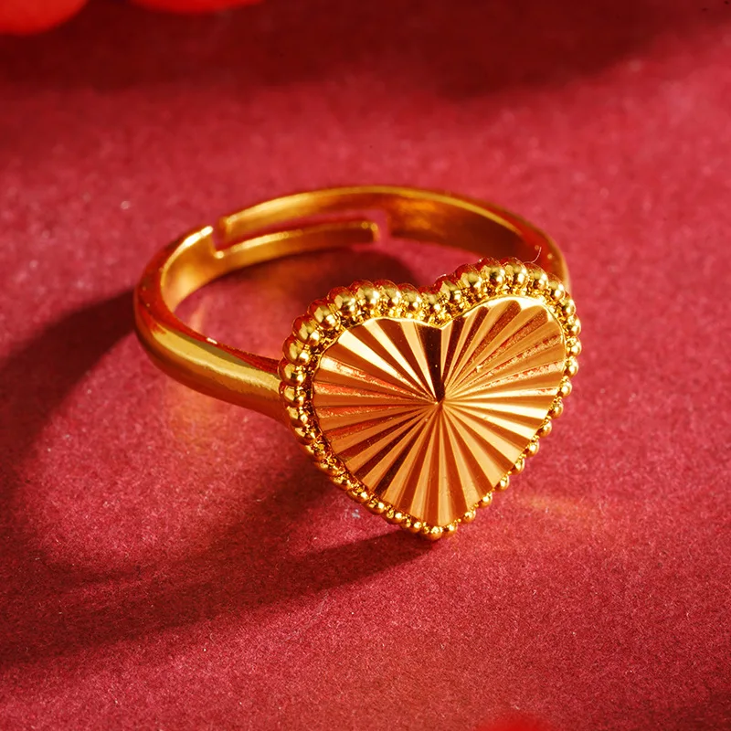 

Luxury 24K 9999 Pure Gold real gold Loving Heart Ring Peach Heart Joker Ring Adjustable Size