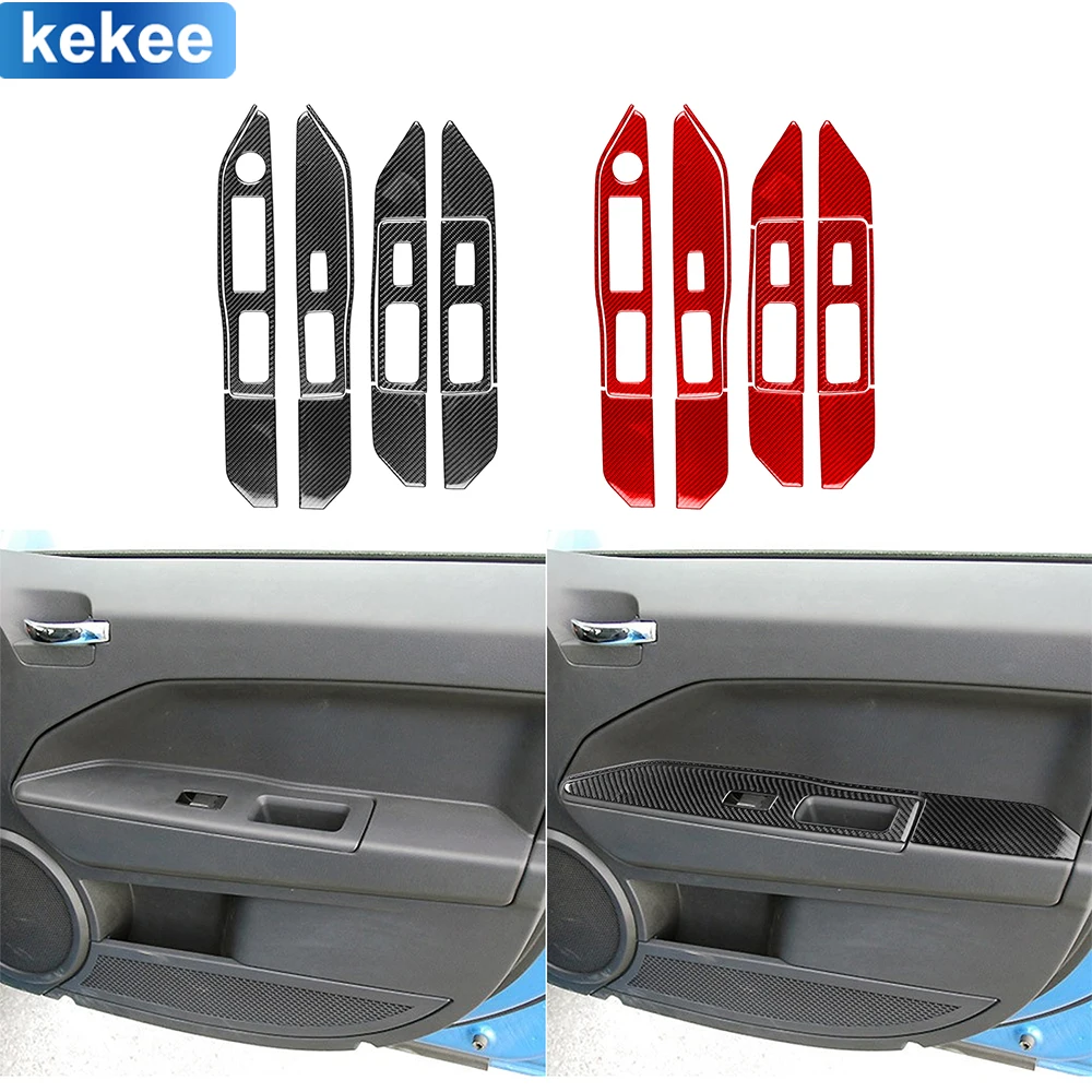 

For Dodge Caliber 2007 2008 Door Armrest Window Lift Panel Set Cover Real Carbon Fiber Stickers Car Interior Refit Accessories