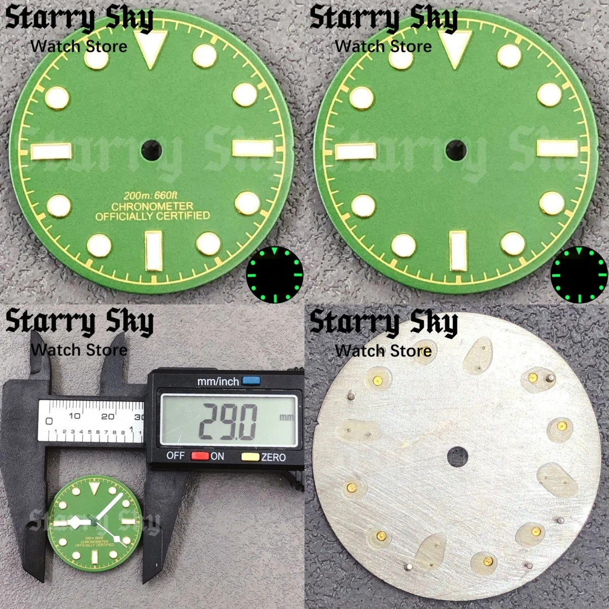 Starry Sky 29mm Gold Edge Retro Green Sterile Watch Dial With Green Luminous Suitable NH35/ETA PT5000 Movement Watch Accessories