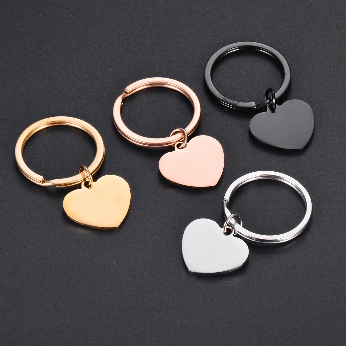 2Pcs//lot Mirror Polished Stainless Steel Heart Dog Tag DIY School Bag Car Key Pendant Jewelry Keychain Gift For Unisex 3 Size