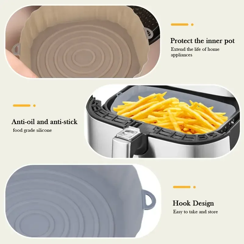 1pc Bakeware Air Fryer Pan Silicone Basket Airfryer Oven Baking Silicone Tray Reusabler Pot Pan Liner Mold Pizza Fried Chicken