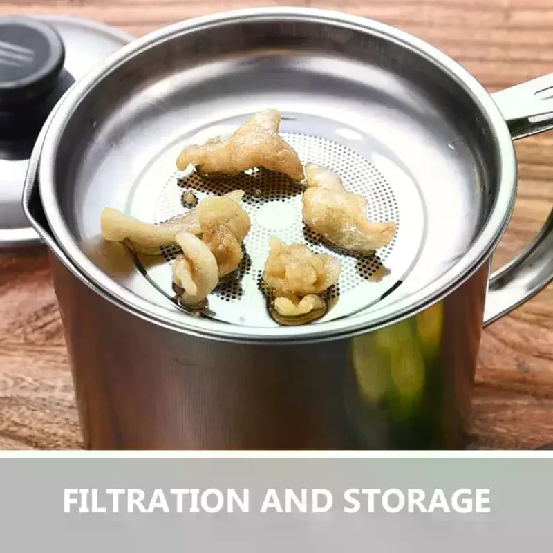 Stainless Steel Oil Filter Pot Kitchen Oil Container Can With Fine Mesh Strainer For Home Frying Storage Reuse