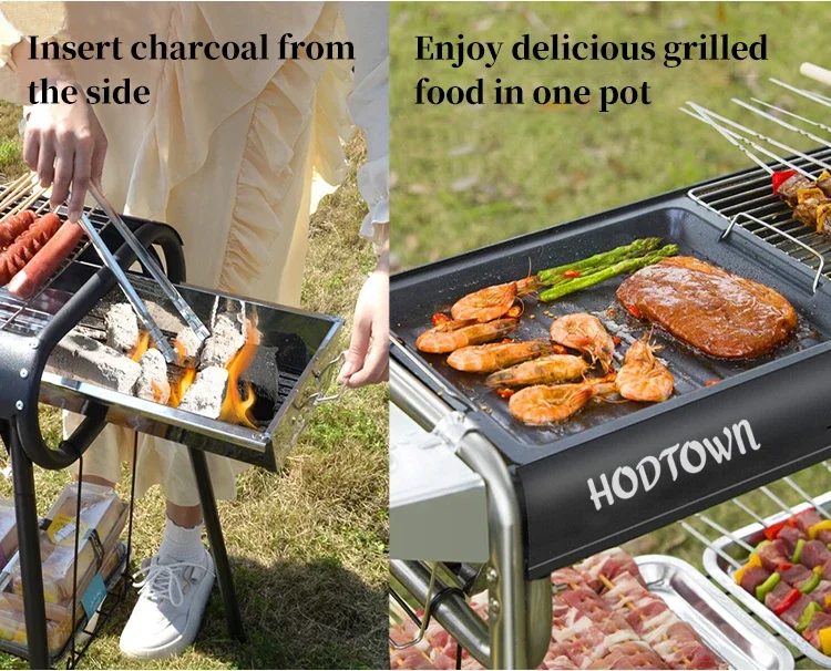 Portable Multi-Function Folding BBQ Grill Heating Grill Camping Grill Outdoor Cooking Camping Picnic Beach Portable BBQ